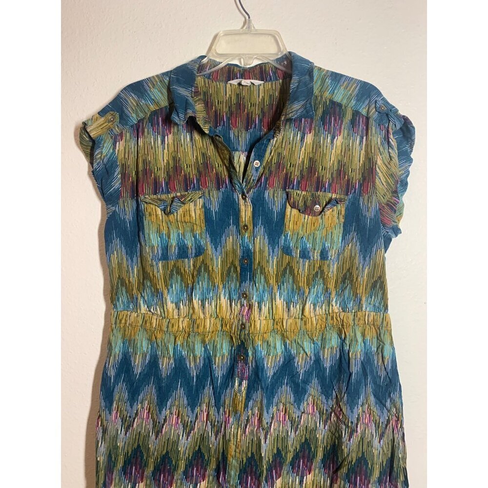 Sonoma Shirt Dress Retro Casual Y2K Knee Length Blue Brown Women's Size XL - Picture 3 of 6